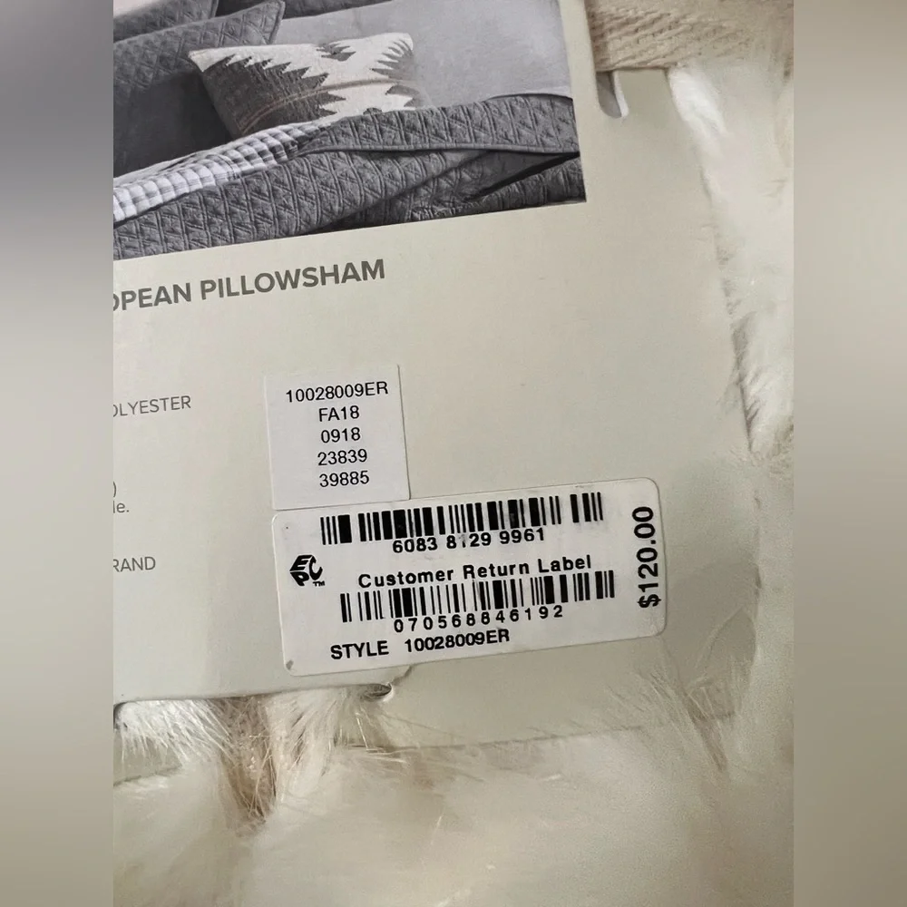 NWT Lucky Brand Faux Fur Ivory European Sham